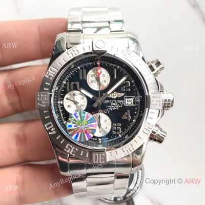 Replica GF Breitling Super Avenger II Stainless Steel Black Arabic Watch 7750